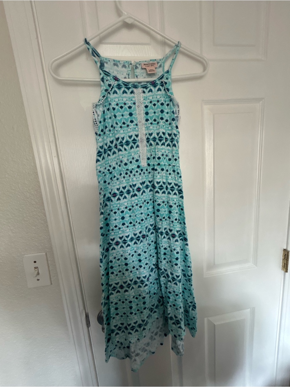 Juicy Couture Aqua and Navy Crochet-Trim High-Low Sundress